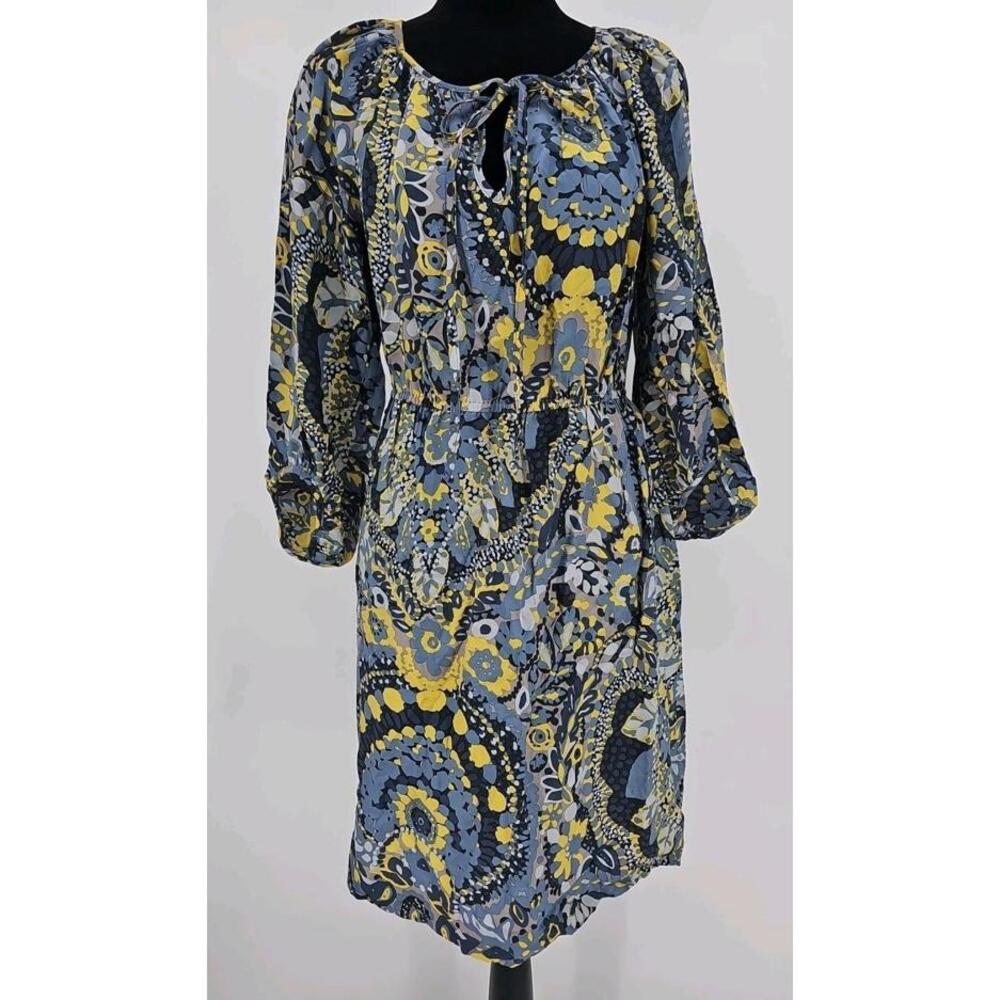 Trina Turk Silk Dress 6 Blue Yellow Floral